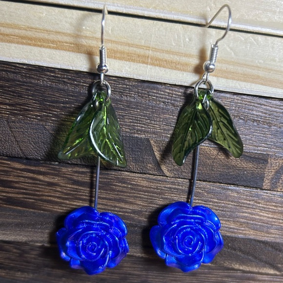 3/$25 Blue Rose Earrings - Picture 4 of 4